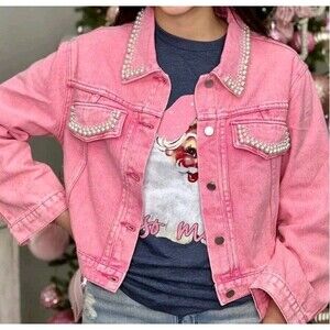 NEW Savanna Jane 1X PLUS SIZE Pink Denim Jacket Women's Pearl Western Cowgirl